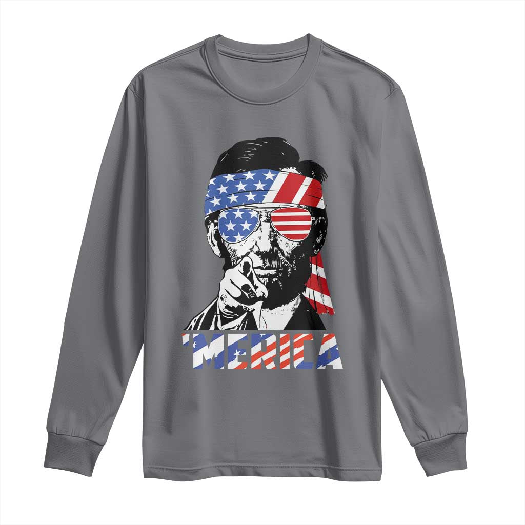 Funny Lincoln 4th Of July Merica Long Sleeve Shirt Abe American Flag TS10 Charcoal Print Your Wear