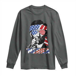 Funny Lincoln 4th Of July Merica Long Sleeve Shirt Abe American Flag TS10 Dark Heather Print Your Wear