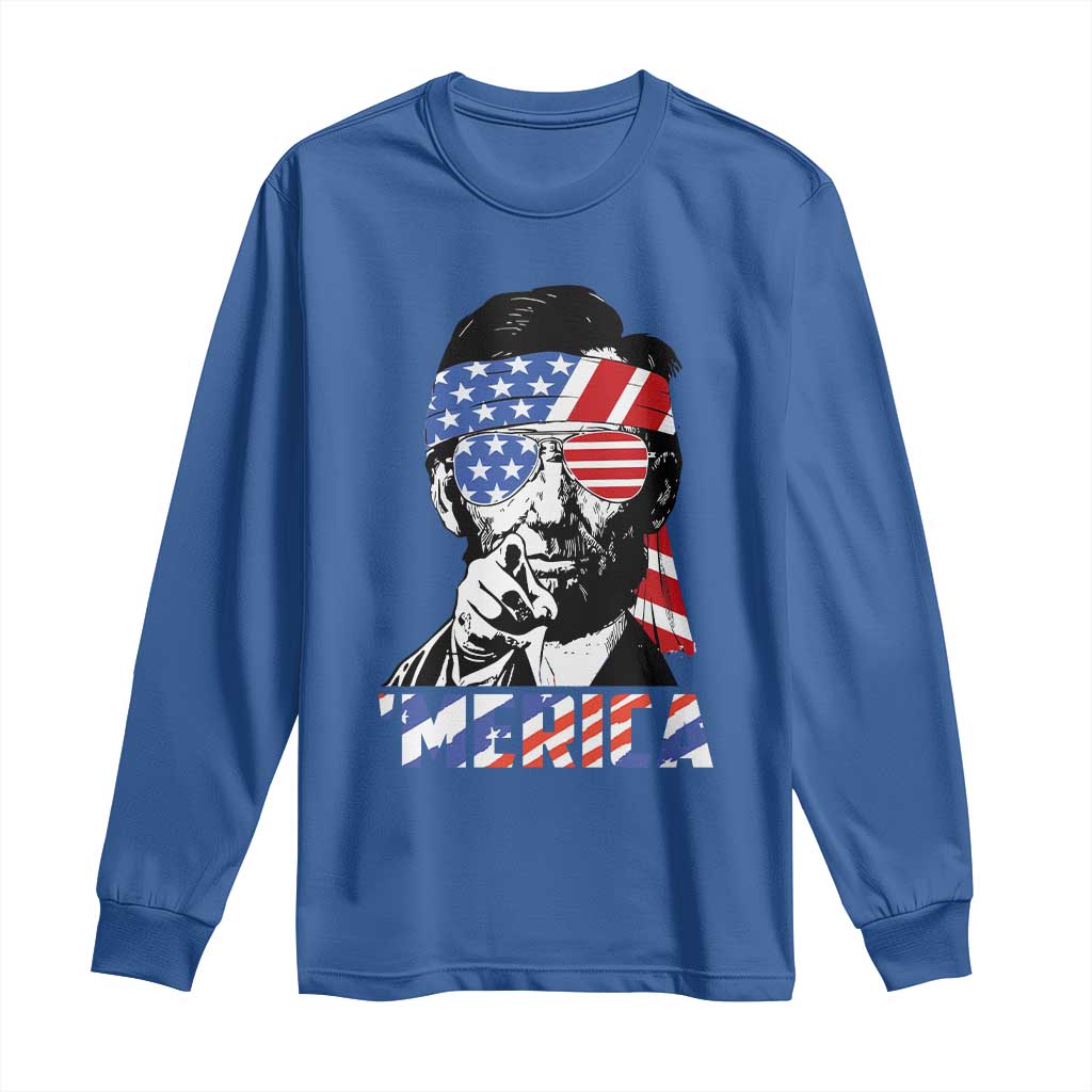 Funny Lincoln 4th Of July Merica Long Sleeve Shirt Abe American Flag TS10 Royal Blue Print Your Wear