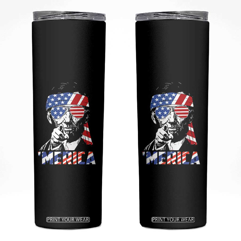 Funny Lincoln 4th Of July Merica Skinny Tumbler Abe American Flag TS10 Black Print Your Wear