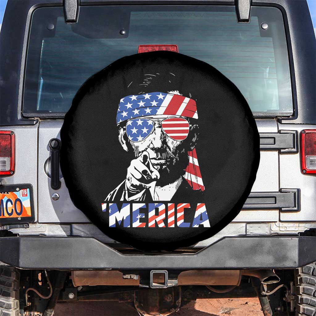 Funny Lincoln 4th Of July Merica Spare Tire Cover Abe American Flag TS10 No hole Black Print Your Wear