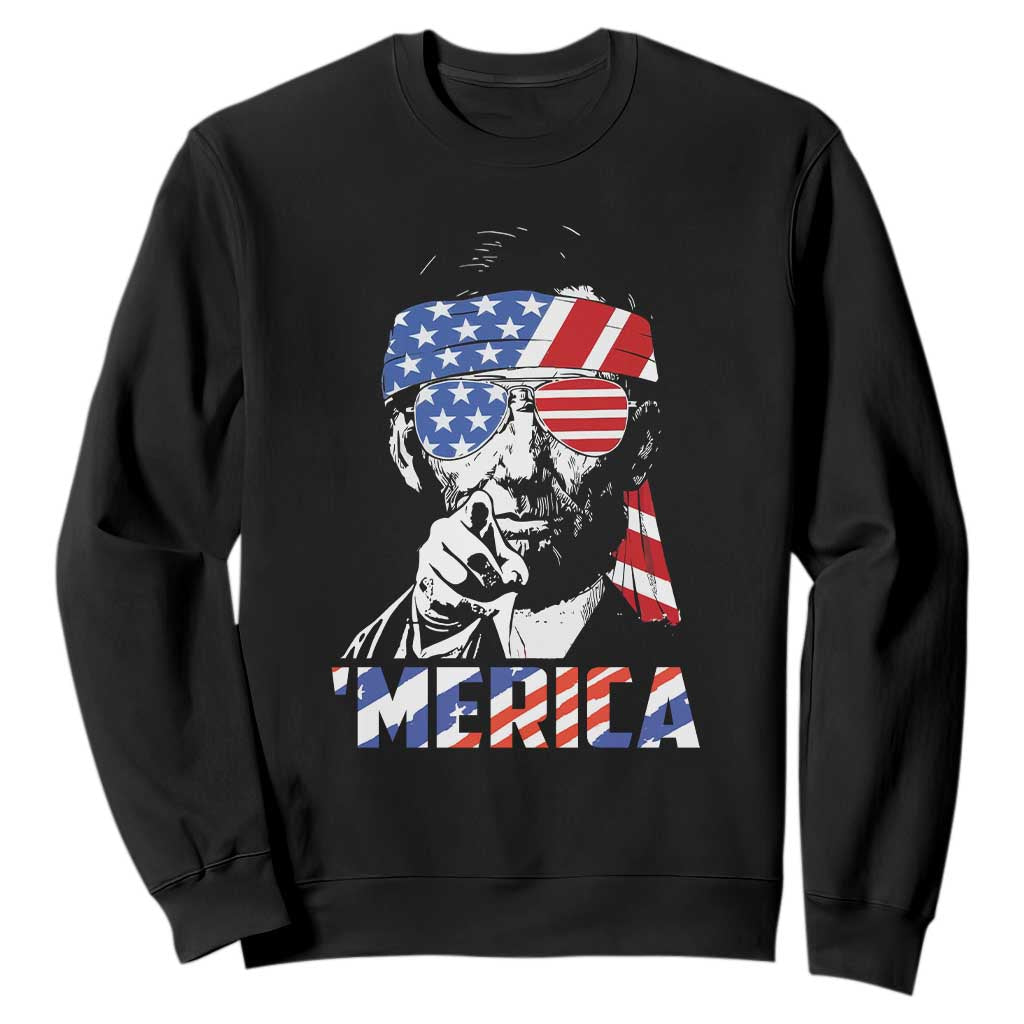 Funny Lincoln 4th Of July Merica Sweatshirt Abe American Flag TS10 Black Print Your Wear