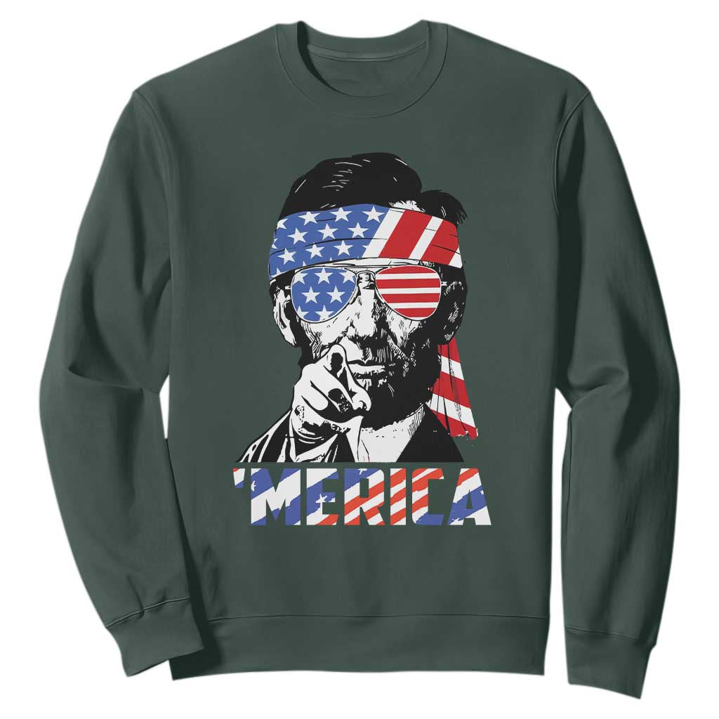 Funny Lincoln 4th Of July Merica Sweatshirt Abe American Flag TS10 Dark Forest Green Print Your Wear