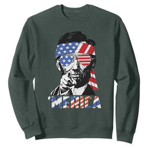 Funny Lincoln 4th Of July Merica Sweatshirt Abe American Flag TS10 Dark Forest Green Print Your Wear