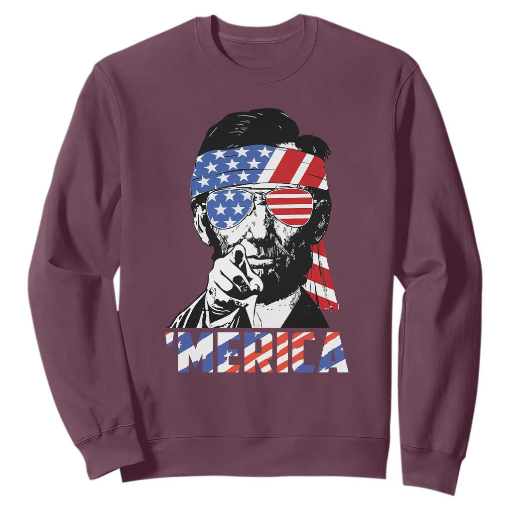 Funny Lincoln 4th Of July Merica Sweatshirt Abe American Flag TS10 Maroon Print Your Wear