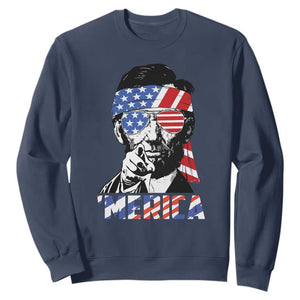 Funny Lincoln 4th Of July Merica Sweatshirt Abe American Flag TS10 Navy Print Your Wear