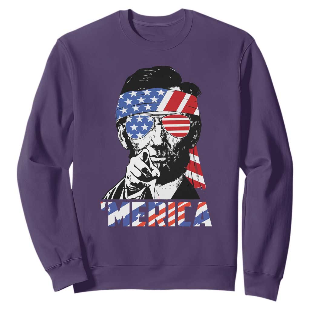 Funny Lincoln 4th Of July Merica Sweatshirt Abe American Flag TS10 Purple Print Your Wear