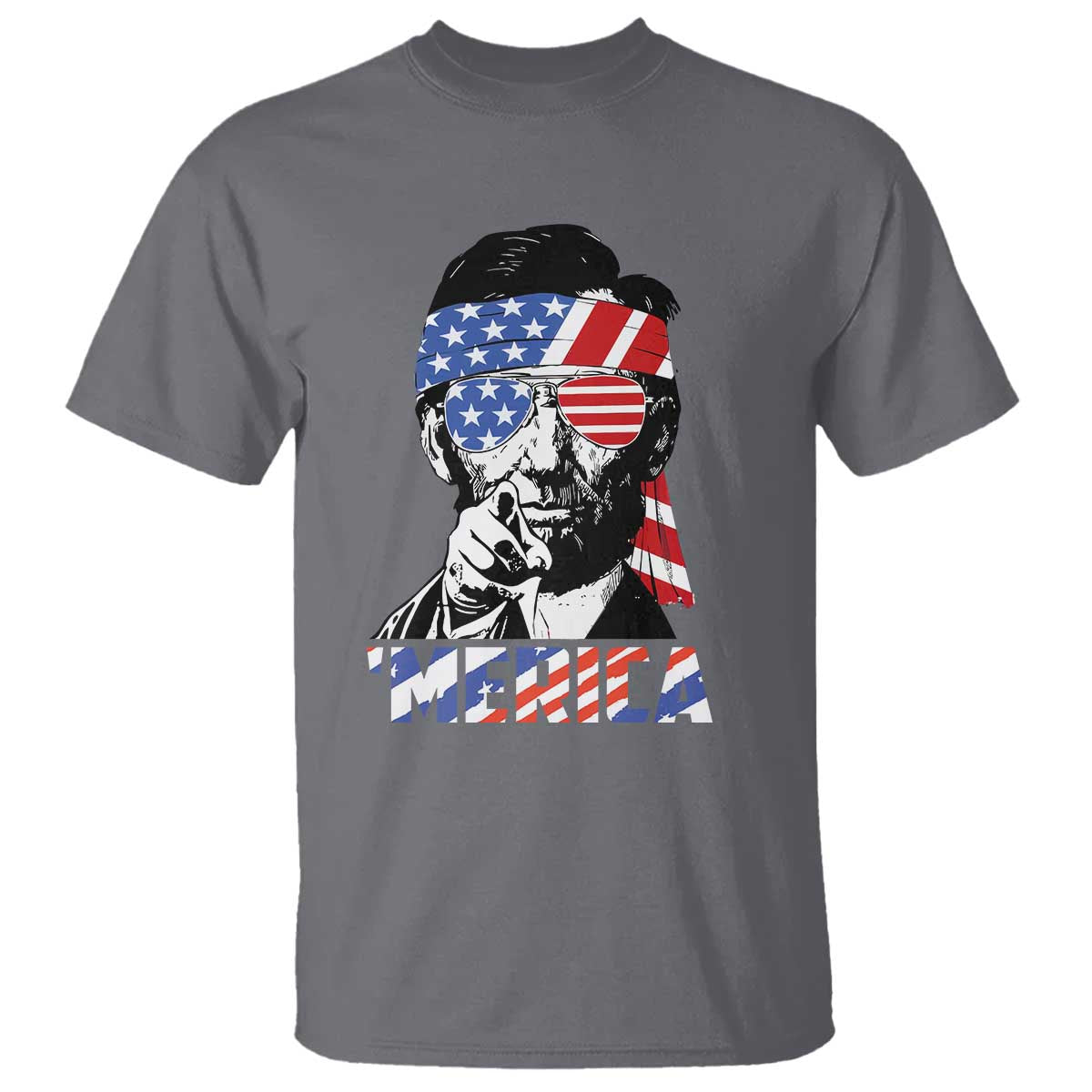 Funny Lincoln 4th Of July Merica T Shirt Abe American Flag TS10 Charcoal Print Your Wear