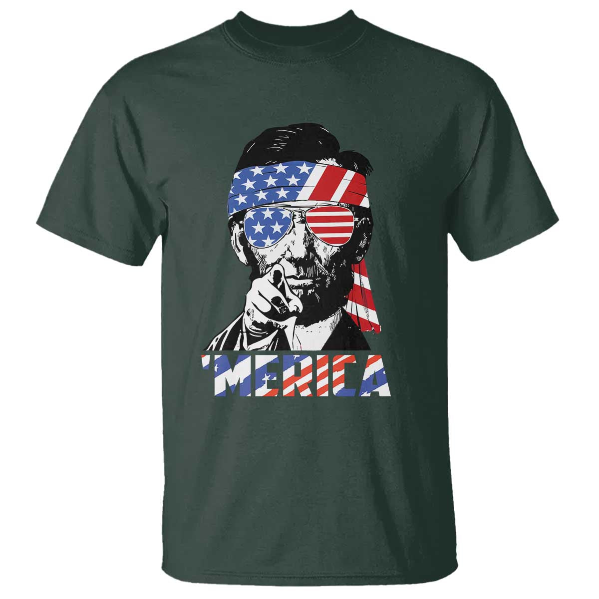 Funny Lincoln 4th Of July Merica T Shirt Abe American Flag TS10 Dark Forest Green Print Your Wear