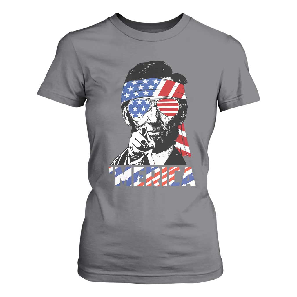 Funny Lincoln 4th Of July Merica T Shirt For Women Abe American Flag TS10 Charcoal Print Your Wear