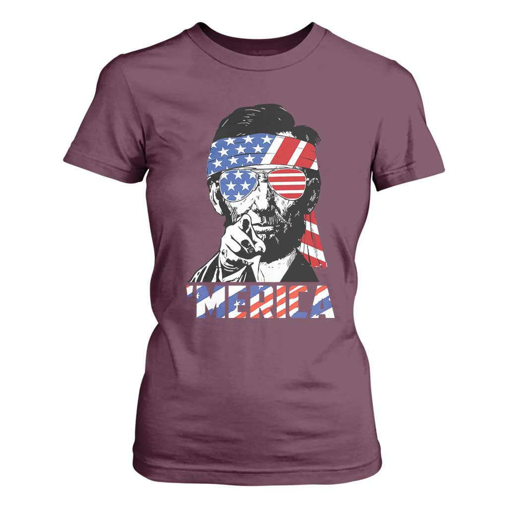 Funny Lincoln 4th Of July Merica T Shirt For Women Abe American Flag TS10 Maroon Print Your Wear
