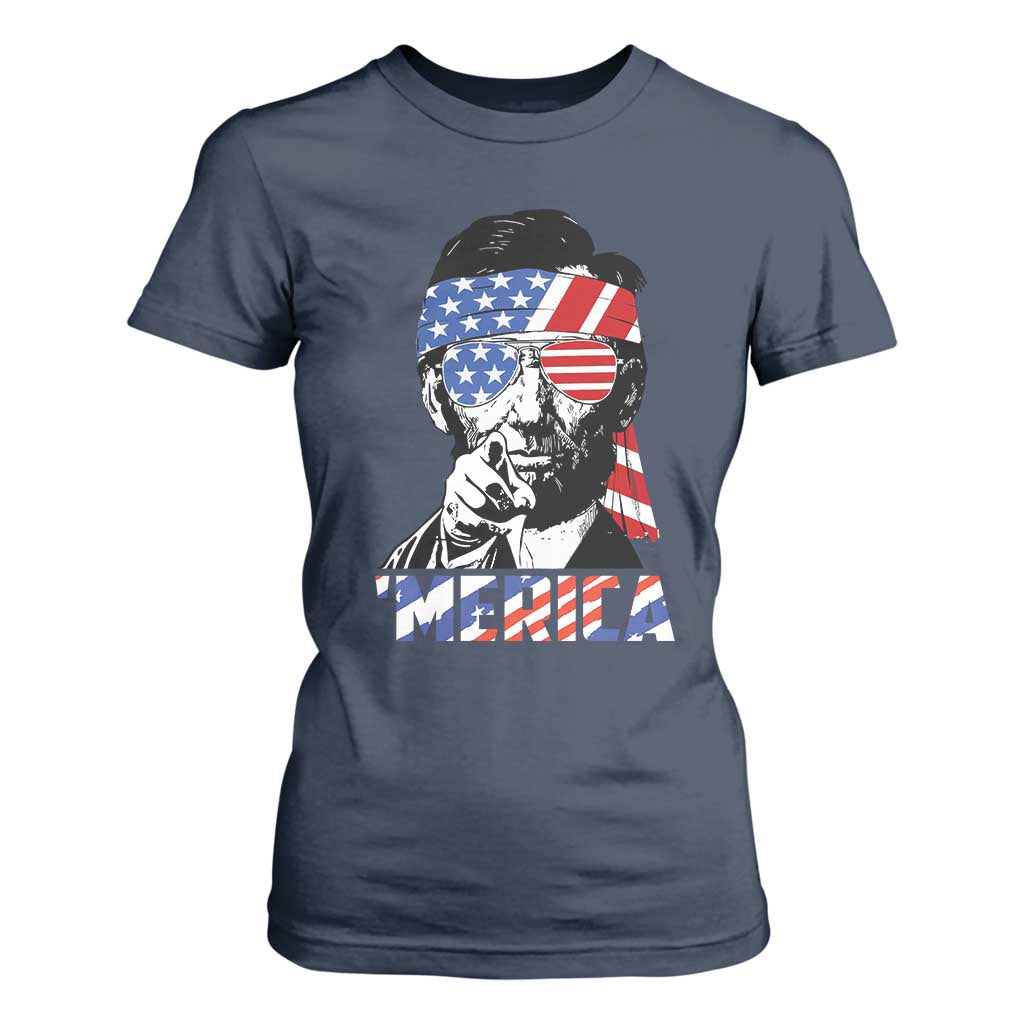 Funny Lincoln 4th Of July Merica T Shirt For Women Abe American Flag TS10 Navy Print Your Wear