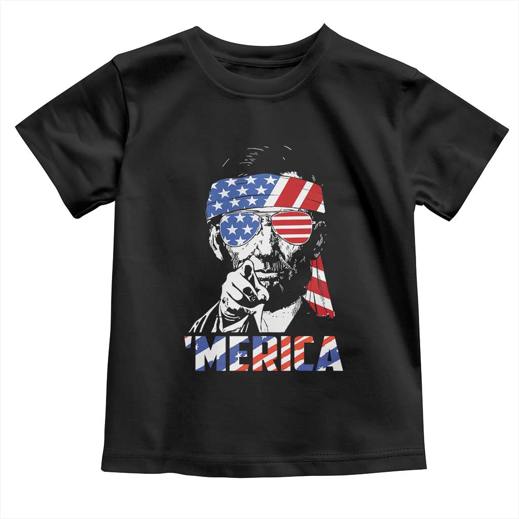 Funny Lincoln 4th Of July Merica Toddler T Shirt Abe American Flag TS10 Black Print Your Wear
