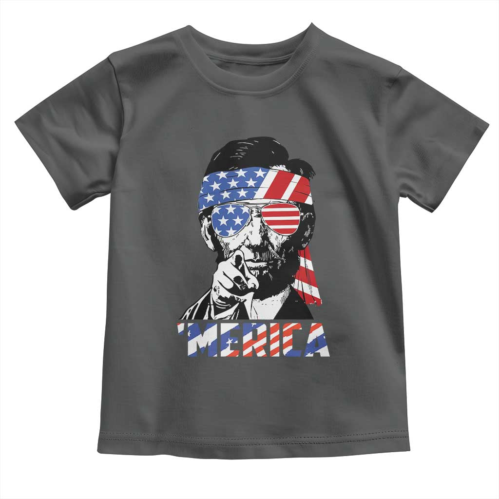 Funny Lincoln 4th Of July Merica Toddler T Shirt Abe American Flag TS10 Dark Heather Print Your Wear