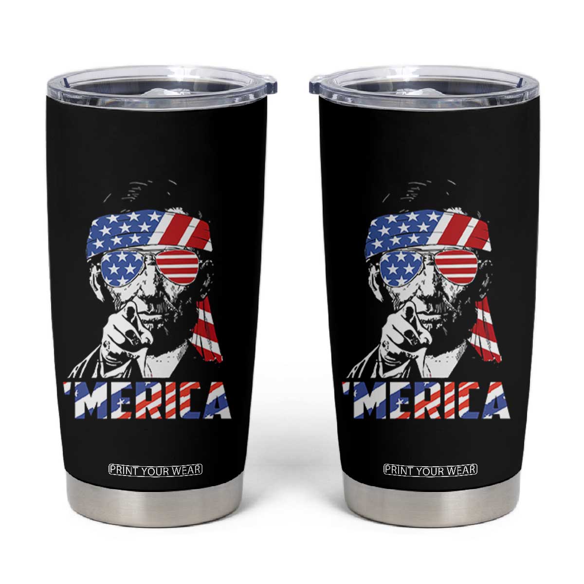 Funny Lincoln 4th Of July Merica Tumbler Cup Abe American Flag TS10 Black Print Your Wear