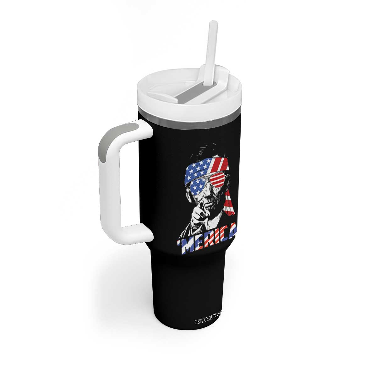 Funny Lincoln 4th Of July Merica Tumbler With Handle Abe American Flag TS10 Print Your Wear