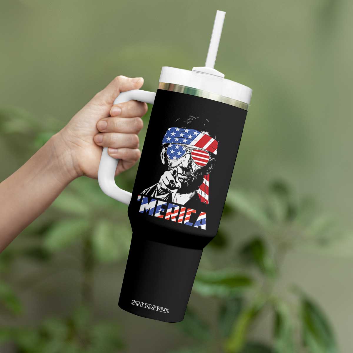 Funny Lincoln 4th Of July Merica Tumbler With Handle Abe American Flag TS10 Print Your Wear