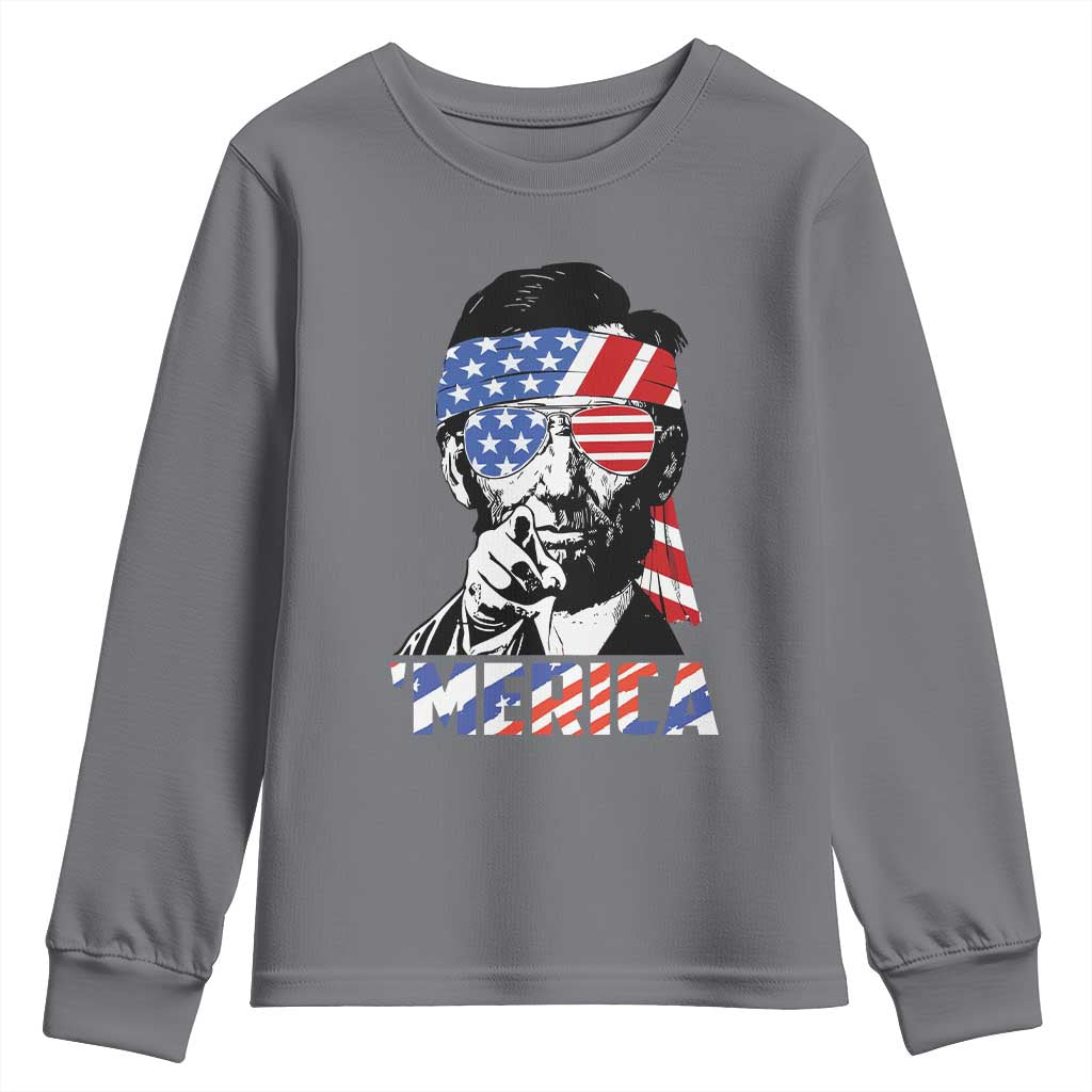 Funny Lincoln 4th Of July Merica Youth Sweatshirt Abe American Flag TS10 Charcoal Print Your Wear