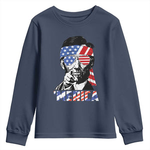 Funny Lincoln 4th Of July Merica Youth Sweatshirt Abe American Flag TS10 Navy Print Your Wear