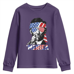 Funny Lincoln 4th Of July Merica Youth Sweatshirt Abe American Flag TS10 Purple Print Your Wear