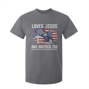 Funny Loves Jesus And America Too T Shirt For Kid 4th Of July Patriotic Christian Eagle American Flag TS11 Charcoal Print Your Wear