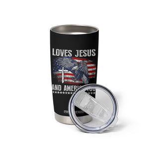 Funny Loves Jesus And America Too Tumbler Cup 4th Of July Patriotic Christian Eagle American Flag TS11 Print Your Wear