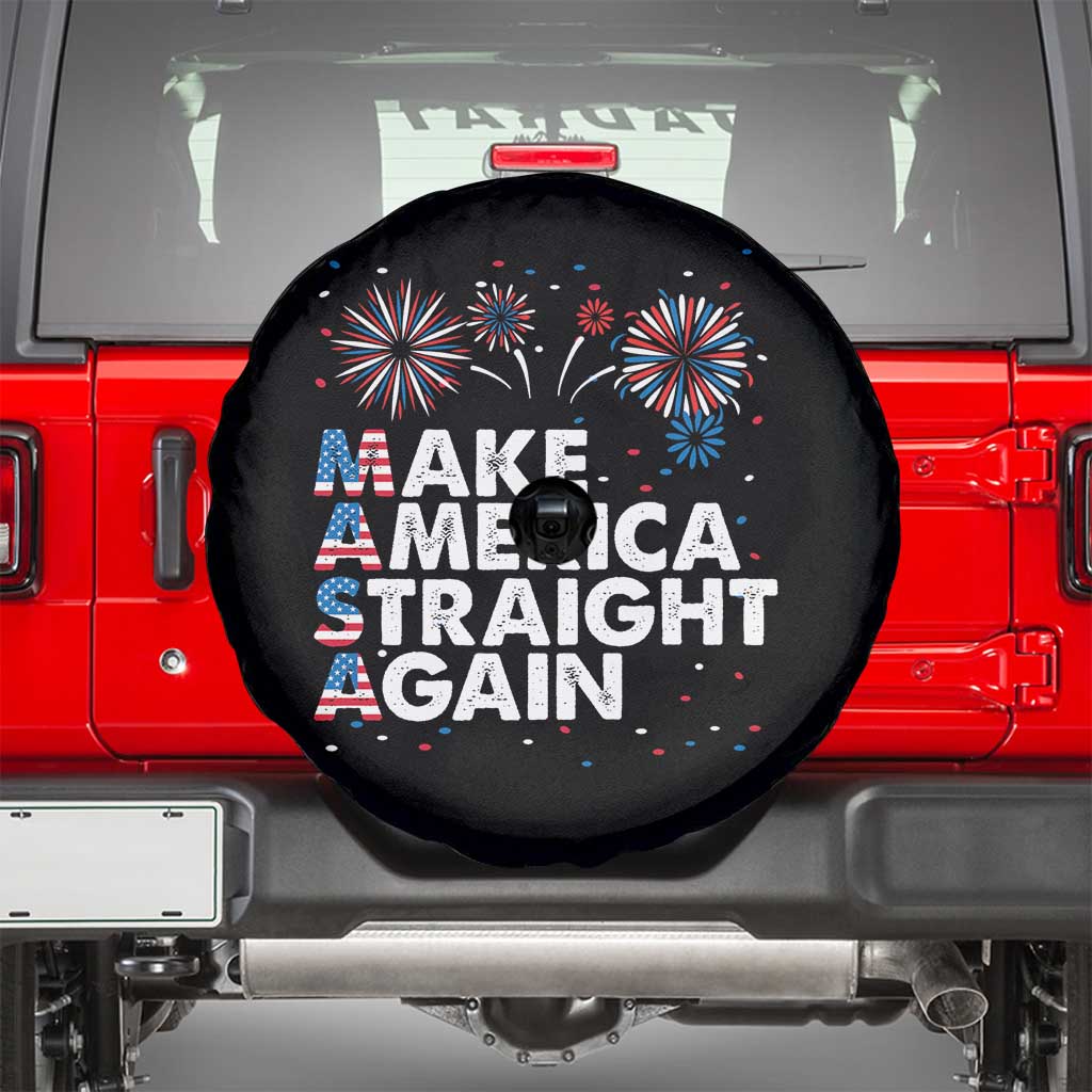 Funny MASA Make America Straight Again Spare Tire Cover 4th of July Fireworks American Flag USA Party TS02 Black Print Your Wear
