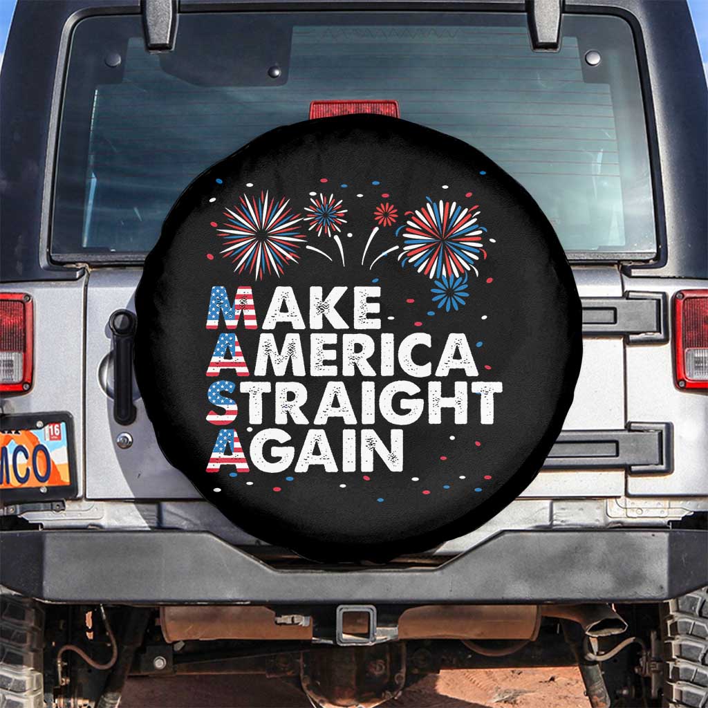 Funny MASA Make America Straight Again Spare Tire Cover 4th of July Fireworks American Flag USA Party TS02 No hole Black Print Your Wear