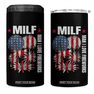 Funny MILF Man I Love Fireworks 4 in 1 Can Cooler Tumbler American Patriotic July 4th US Flag TS11 One Size: 16 oz Black Print Your Wear