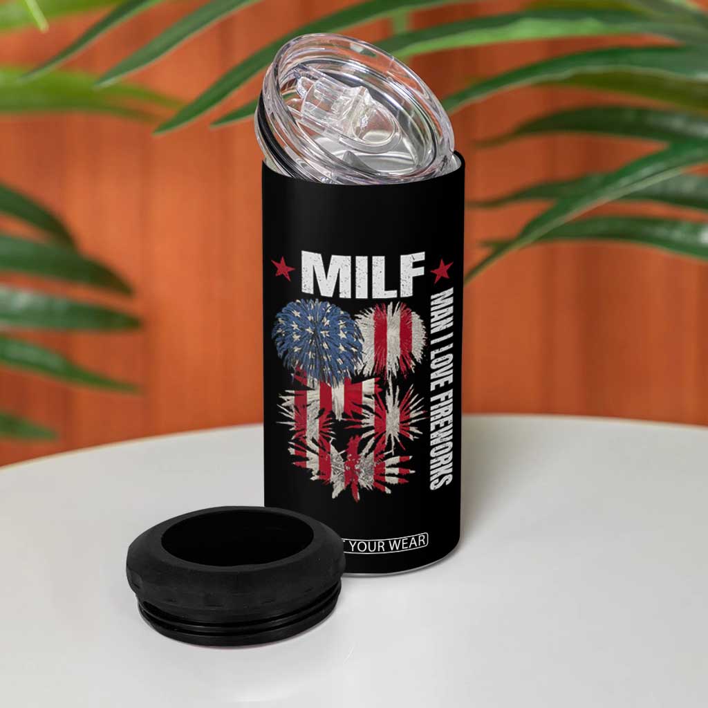 Funny MILF Man I Love Fireworks 4 in 1 Can Cooler Tumbler American Patriotic July 4th US Flag TS11 Print Your Wear