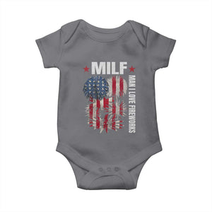 Funny MILF Man I Love Fireworks Baby Onesie American Patriotic July 4th US Flag TS11 Charcoal Print Your Wear