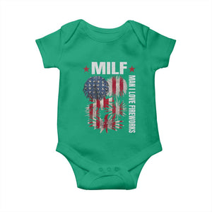 Funny MILF Man I Love Fireworks Baby Onesie American Patriotic July 4th US Flag TS11 Irish Green Print Your Wear