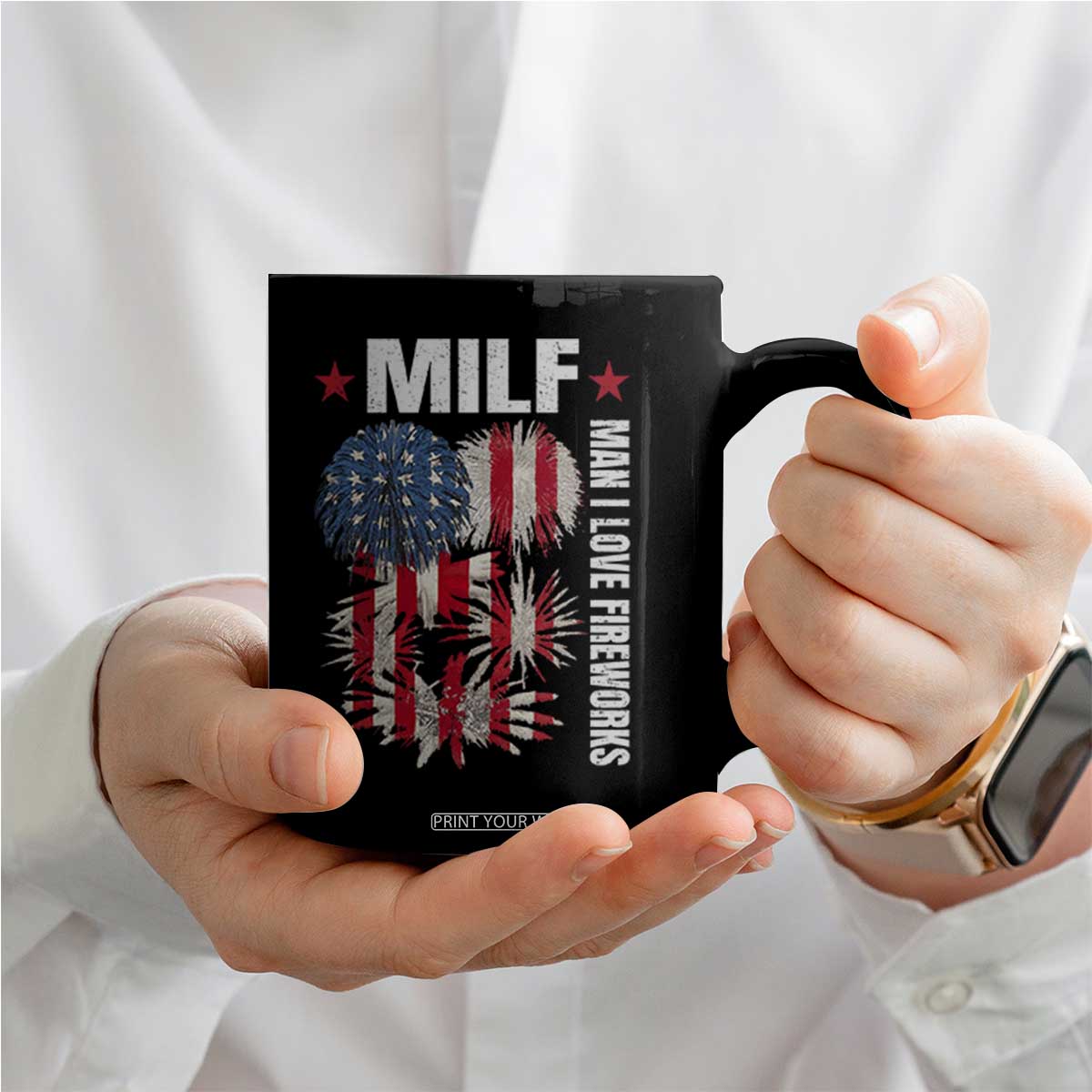 Funny MILF Man I Love Fireworks Coffee Mug American Patriotic July 4th US Flag TS11 Print Your Wear