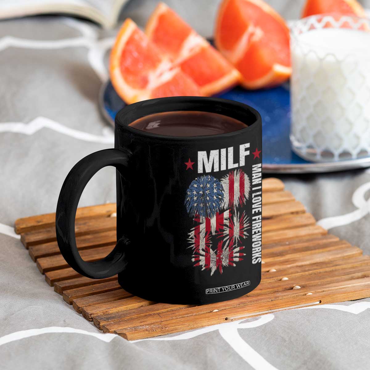 Funny MILF Man I Love Fireworks Coffee Mug American Patriotic July 4th US Flag TS11 Print Your Wear
