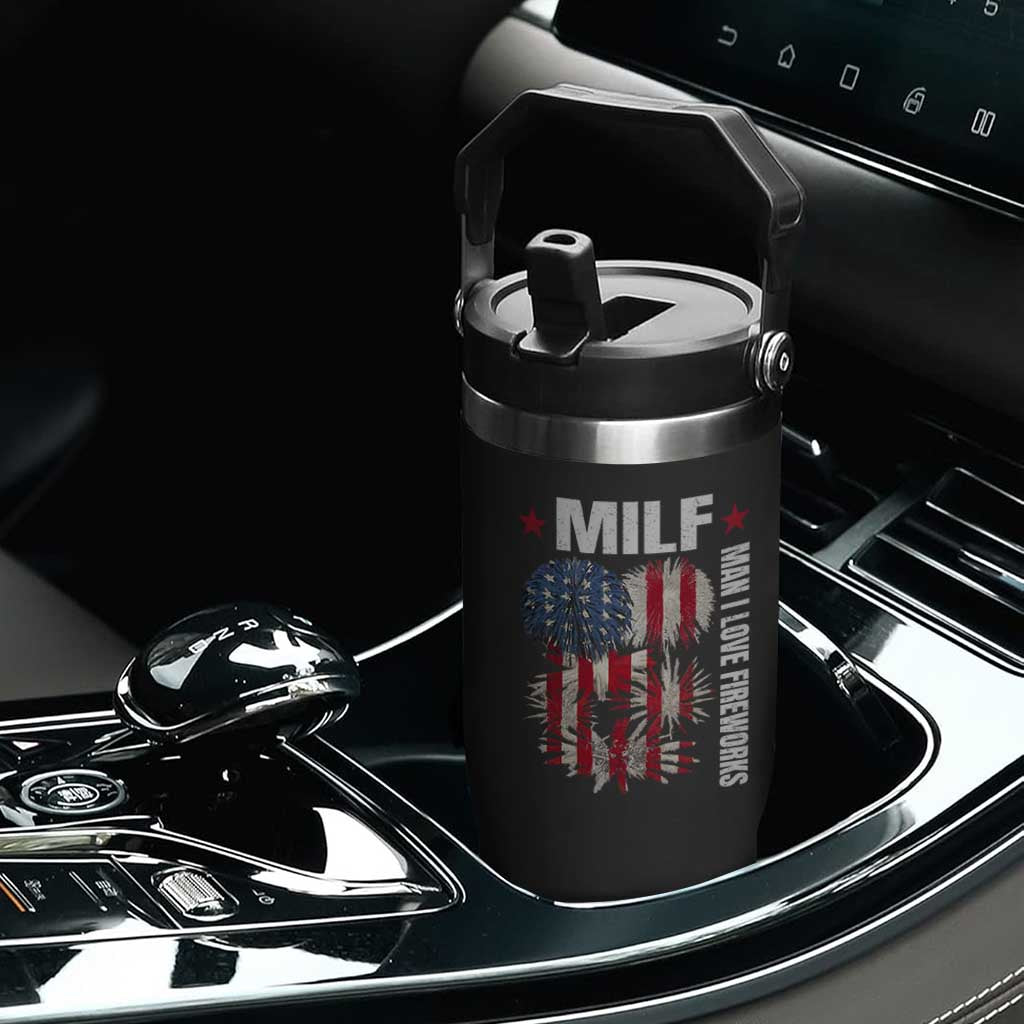 Funny MILF Man I Love Fireworks Flip Straw Tumbler American Patriotic July 4th US Flag TS11 Print Your Wear