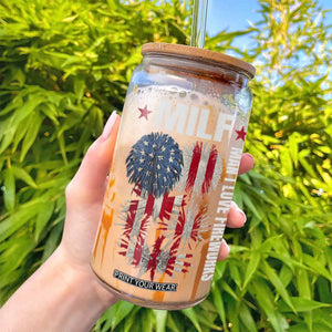 Funny MILF Man I Love Fireworks Glass Can American Patriotic July 4th US Flag TS11 Print Your Wear