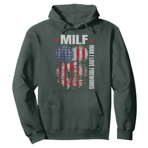 Funny MILF Man I Love Fireworks Hoodie American Patriotic July 4th US Flag TS11 Dark Forest Green Print Your Wear