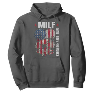 Funny MILF Man I Love Fireworks Hoodie American Patriotic July 4th US Flag TS11 Dark Heather Print Your Wear