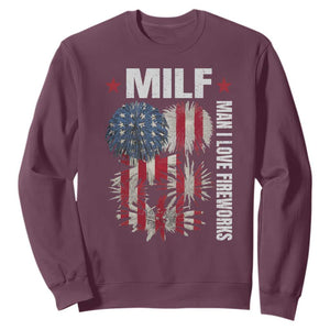 Funny MILF Man I Love Fireworks Sweatshirt American Patriotic July 4th US Flag TS11 Maroon Print Your Wear