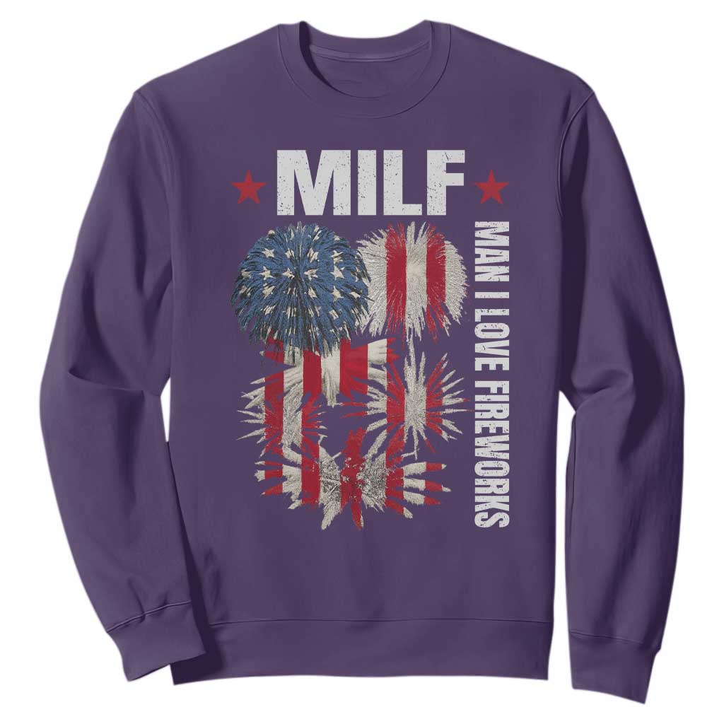 Funny MILF Man I Love Fireworks Sweatshirt American Patriotic July 4th US Flag TS11 Purple Print Your Wear