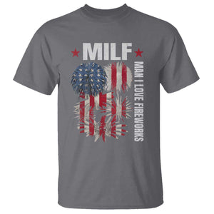 Funny MILF Man I Love Fireworks T Shirt American Patriotic July 4th US Flag TS11 Charcoal Print Your Wear