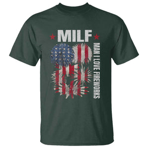 Funny MILF Man I Love Fireworks T Shirt American Patriotic July 4th US Flag TS11 Dark Forest Green Print Your Wear