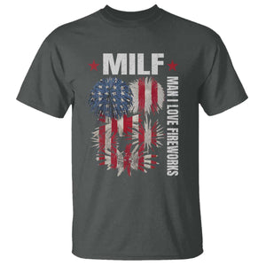 Funny MILF Man I Love Fireworks T Shirt American Patriotic July 4th US Flag TS11 Dark Heather Print Your Wear
