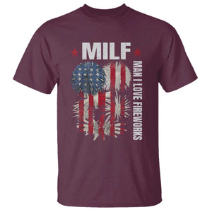 Funny MILF Man I Love Fireworks T Shirt American Patriotic July 4th US Flag TS11 Maroon Print Your Wear