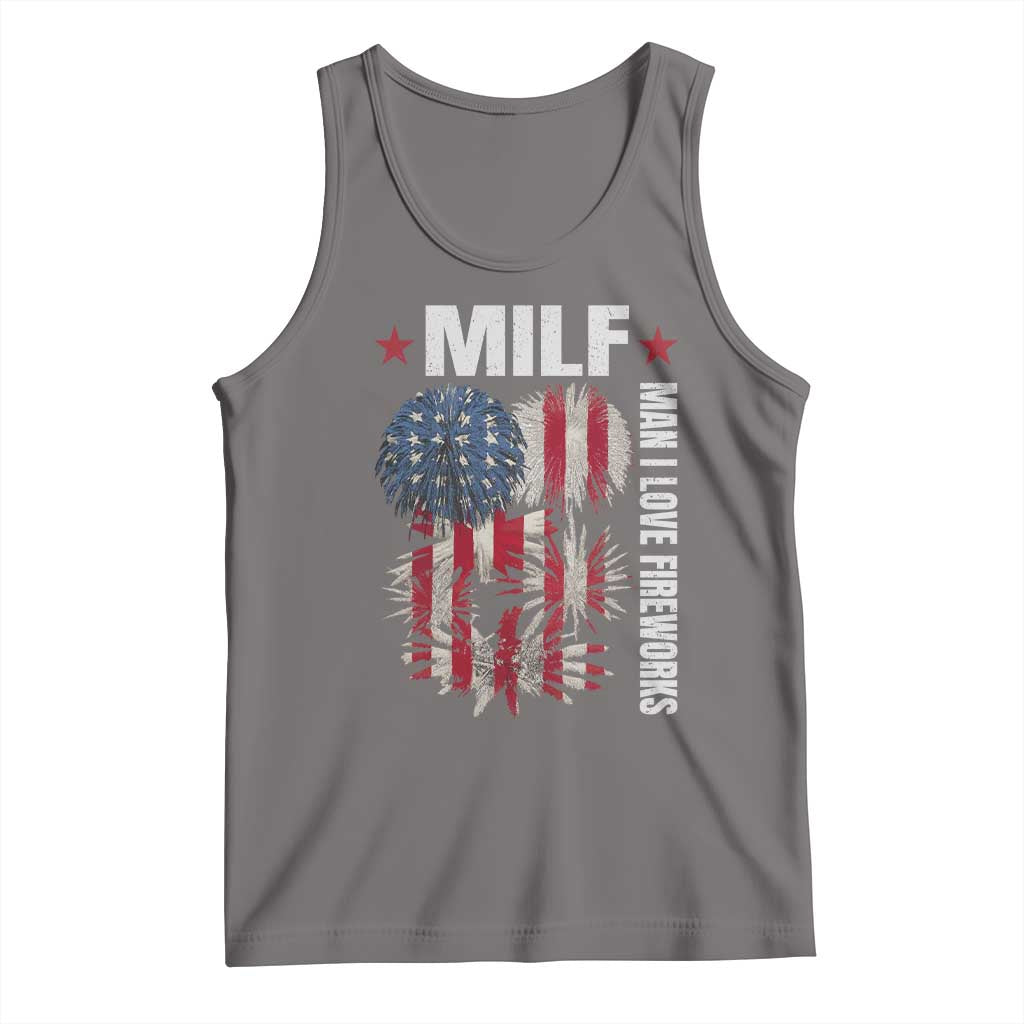 Funny MILF Man I Love Fireworks Tank Top American Patriotic July 4th US Flag TS11 Deep Heather Print Your Wear