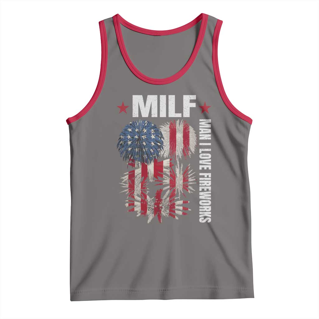 Funny MILF Man I Love Fireworks Tank Top American Patriotic July 4th US Flag TS11 Deep Heather Red Print Your Wear