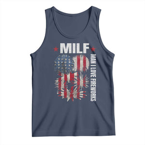 Funny MILF Man I Love Fireworks Tank Top American Patriotic July 4th US Flag TS11 Navy Print Your Wear