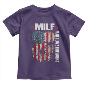 Funny MILF Man I Love Fireworks Toddler T Shirt American Patriotic July 4th US Flag TS11 Purple Print Your Wear