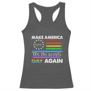 Funny Make America Gay Again 8647 Racerback Tank Top Rainbow Betsy Ross Flag TS11 Dark Heather Print Your Wear