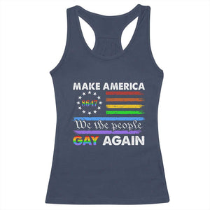 Funny Make America Gay Again 8647 Racerback Tank Top Rainbow Betsy Ross Flag TS11 Navy Print Your Wear